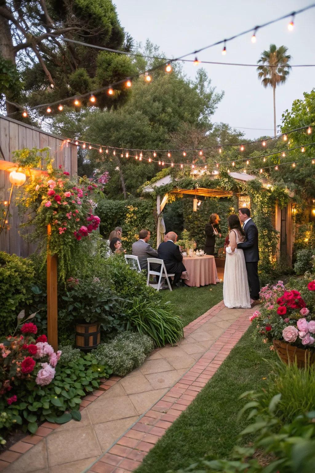 Foliage and flowers enhance the natural allure of an outdoor celebration.