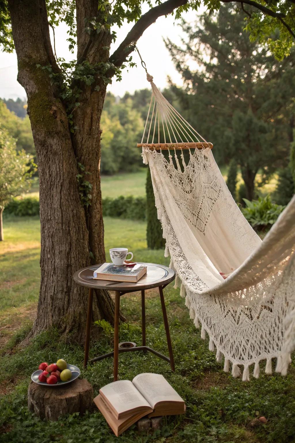 A reading alcove proposes a tranquil escape in your backyard.