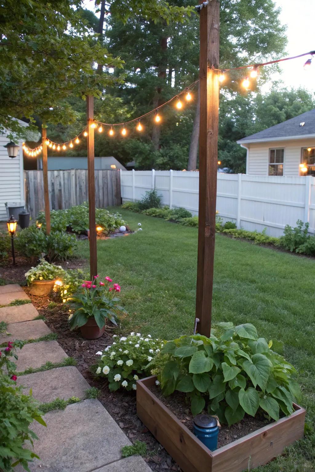 Planter mast lights harmoniously blend greenery and utility.
