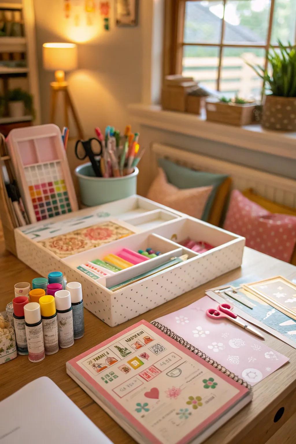 A creative handcrafted activity spot for party guests.