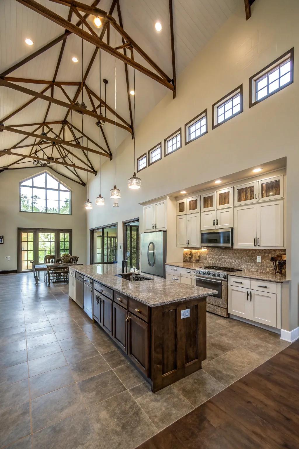 Elevated ceilings enhance the sensation of openness and luxury.