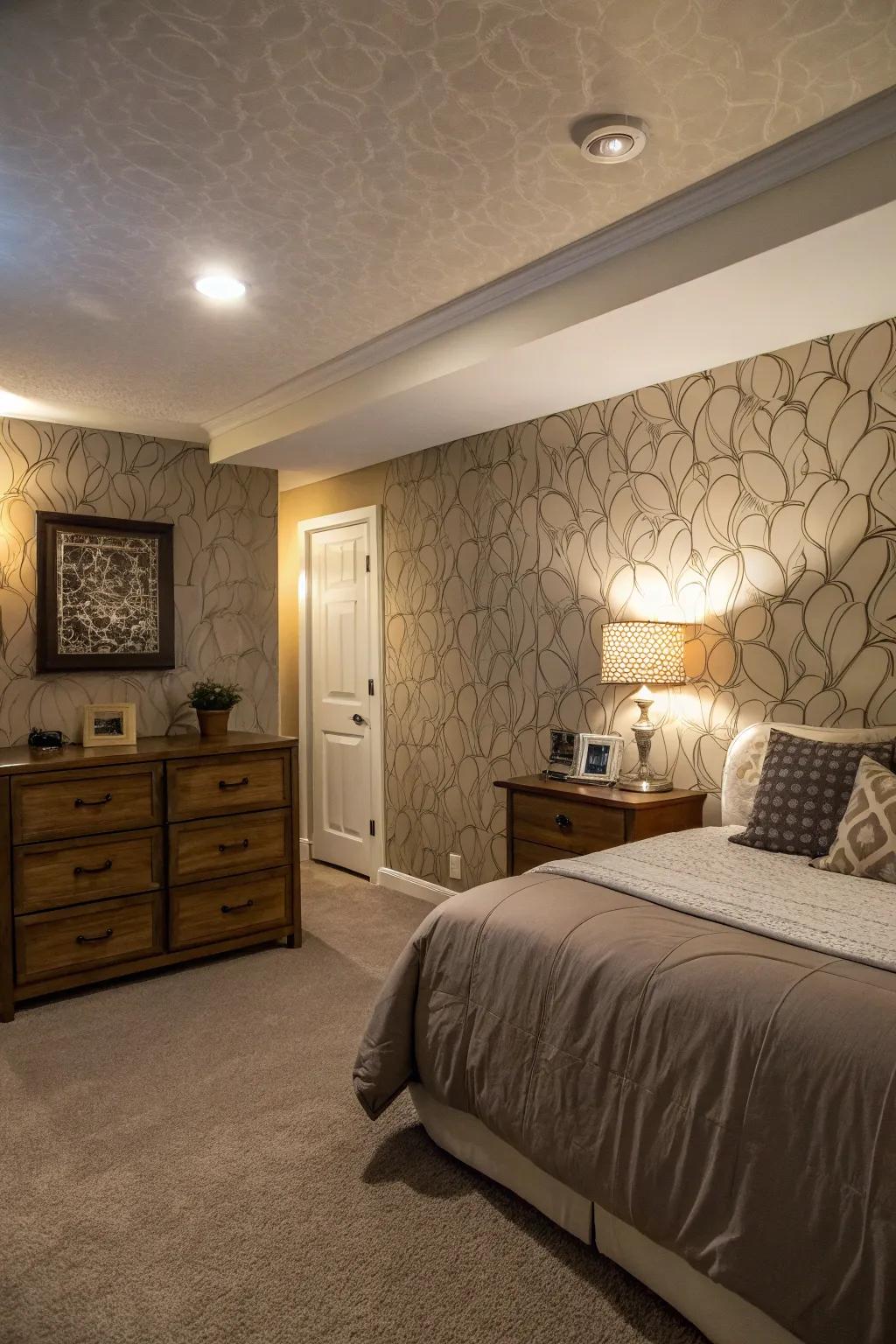 Accent walls give windowless bedrooms depth and a heightened sense of personal style.