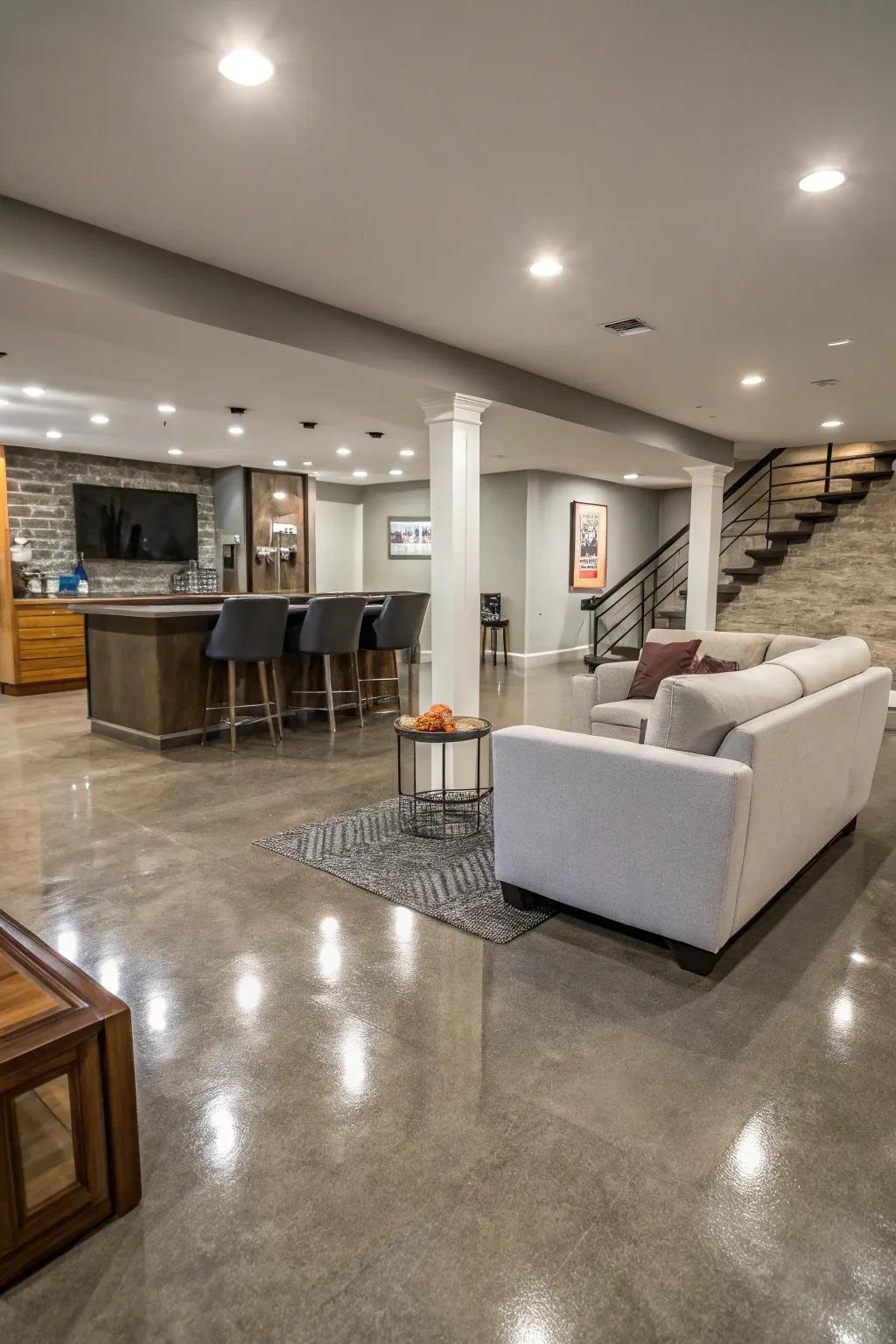 Epoxy coatings give a shiny coating and improved sturdiness for cement floors.