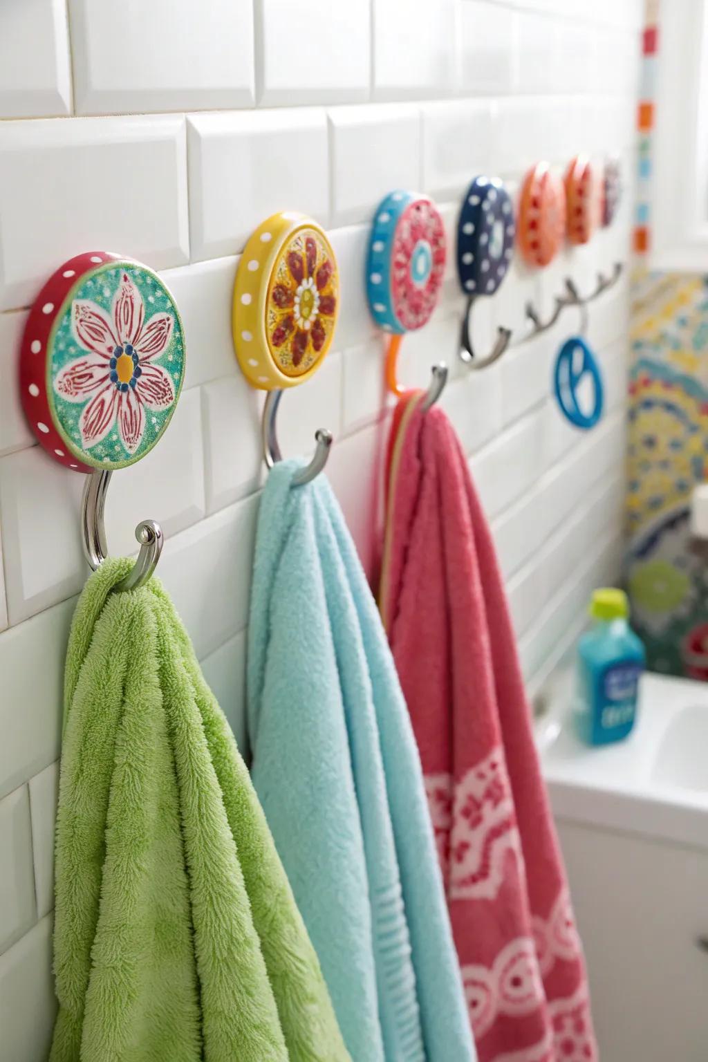 Ceramic fasteners introduce a splash of pigmentation and amusement.
