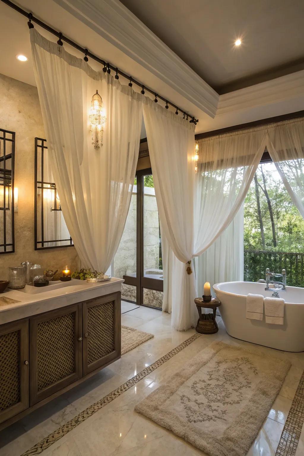 See-through panels composing a tranquil, spa-like ambiance in the restroom.