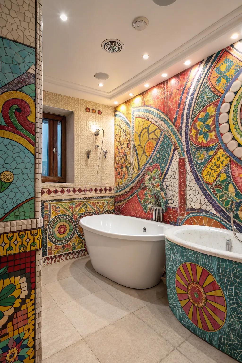 Transform your bathtub into a masterpiece with inventive mosaic tile detailing.