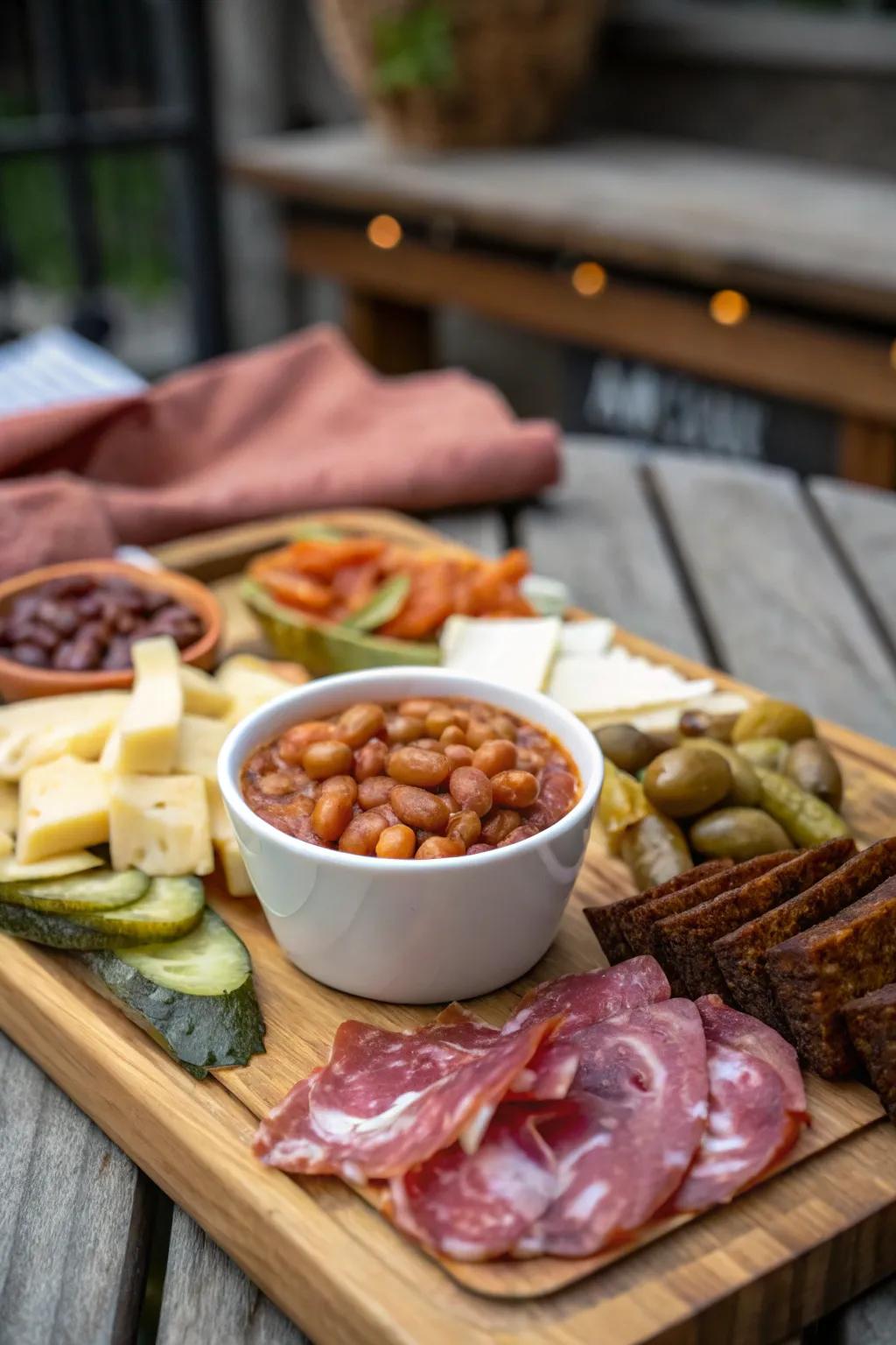 Baked beans add warmth and comfort to the presentation