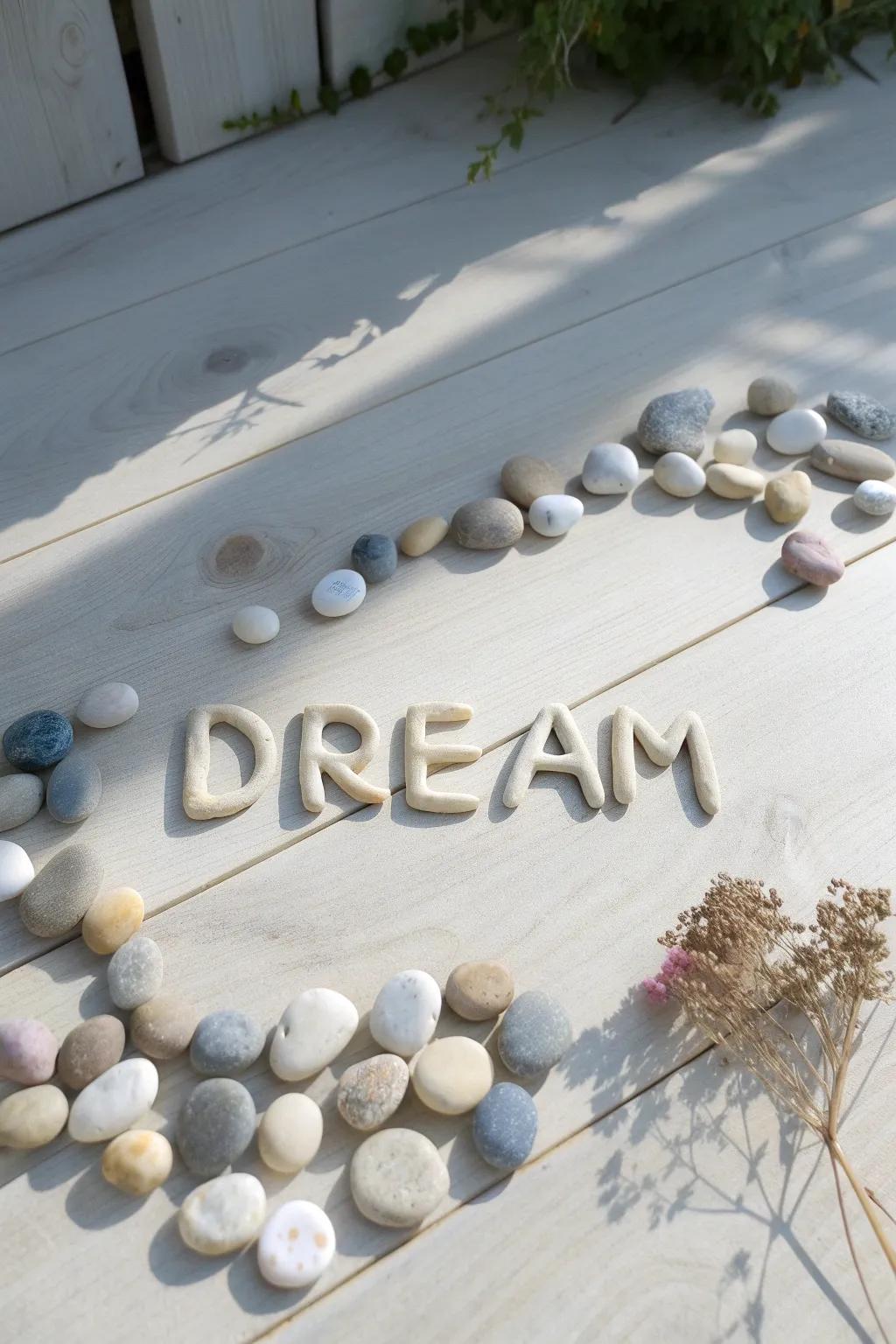 Let your dreams take center stage with the natural beauty of pebble word art. 🌿✨