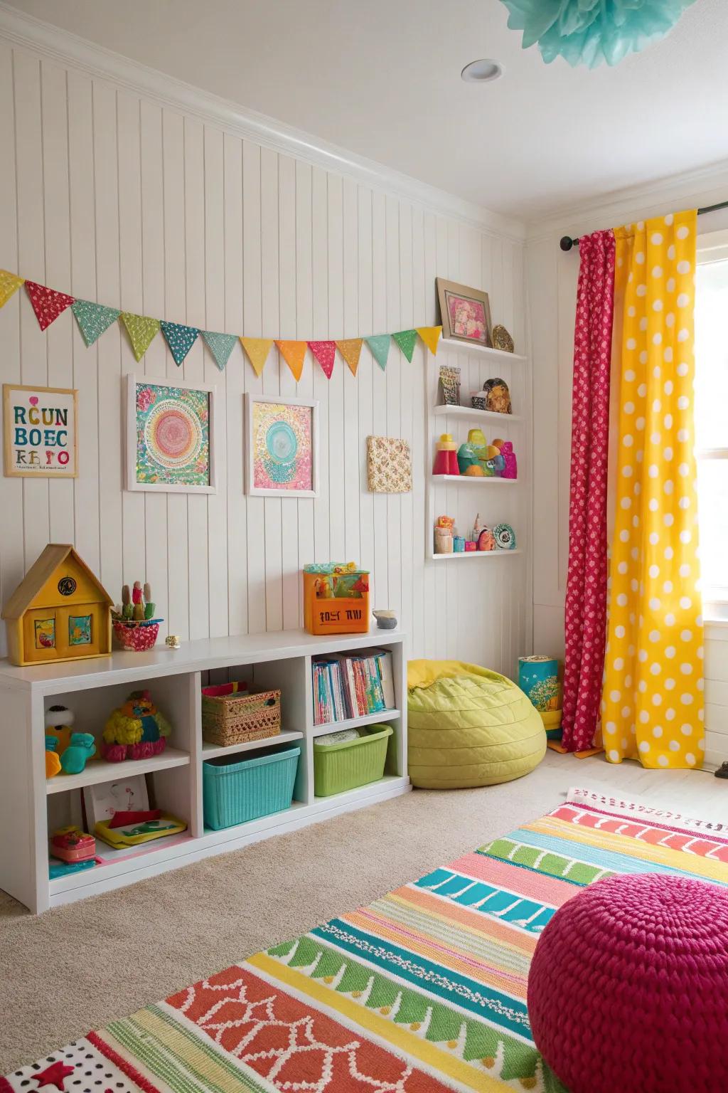 A creative kids' room with a <strong>beadboard</strong> feature wall.” loading=”lazy” class=”pimg”>
	</picture><figcaption>A creative kids’ room with a <strong>beadboard</strong> feature wall.</figcaption></figure>
<p>Incorporate <strong>beadboard</strong> into a kid’s room for a lively yet orderly appearance. Employ it to craft a feature wall that serves as a place for hanging artwork or images.</p>
<h3>Products that could assist:</h3>
<ul class=