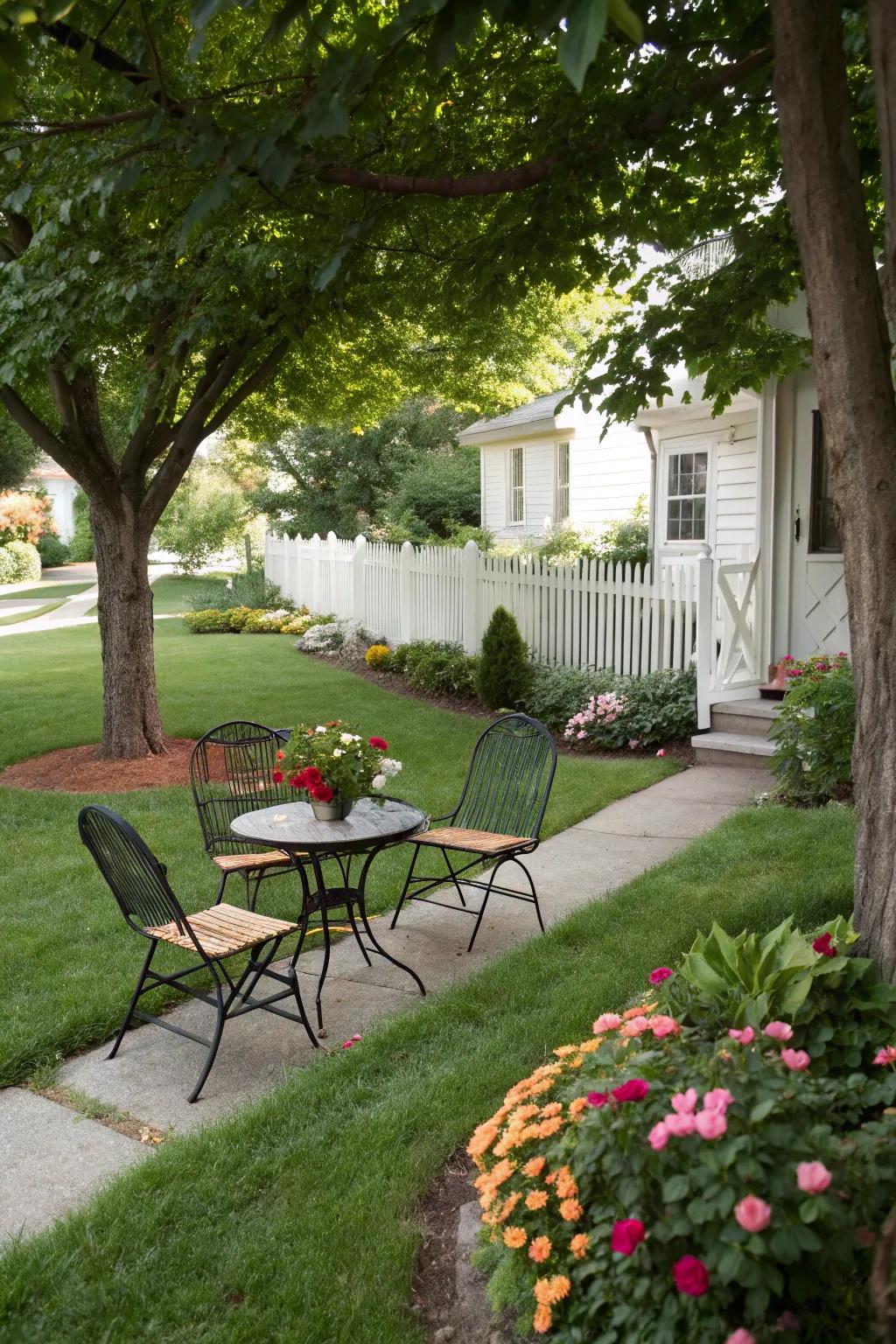 A cozy seating zone for relaxation in the garden.