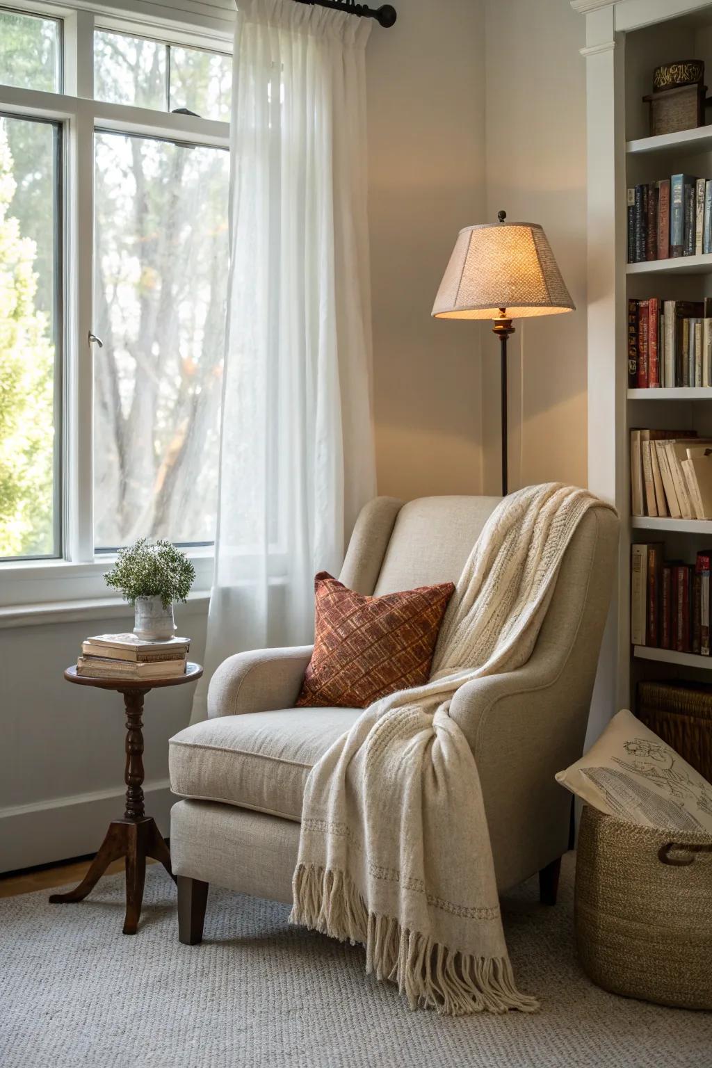A reading nook provides a cozy retreat within your bedroom.