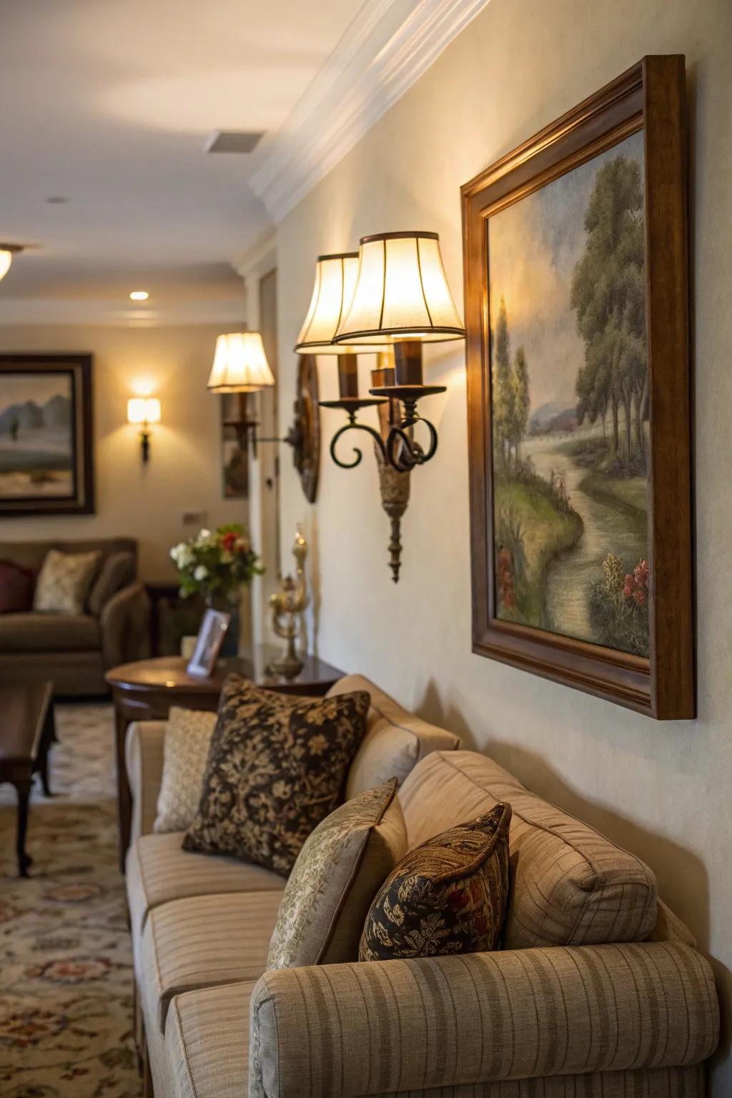 Illumination fixtures provide ambient lighting and panache.