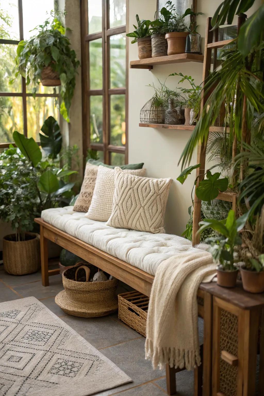 Natural fiber cushions contribute eco-friendly elegance to your bench.