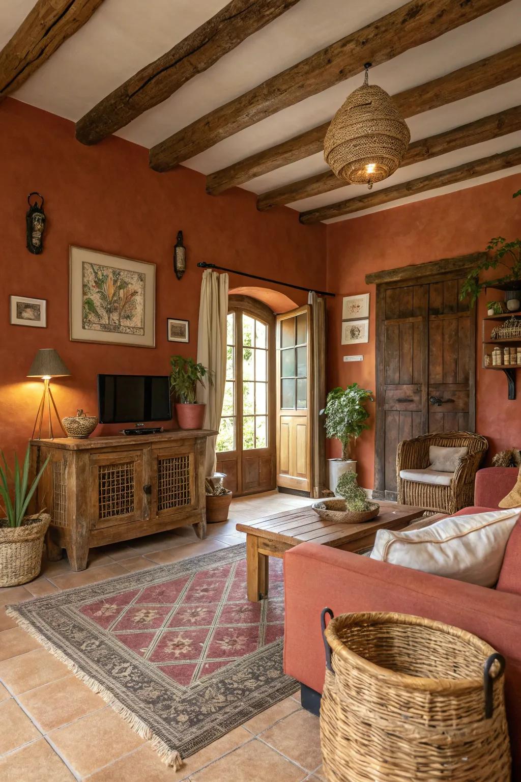 Clay walls add earthy warmth and charm.