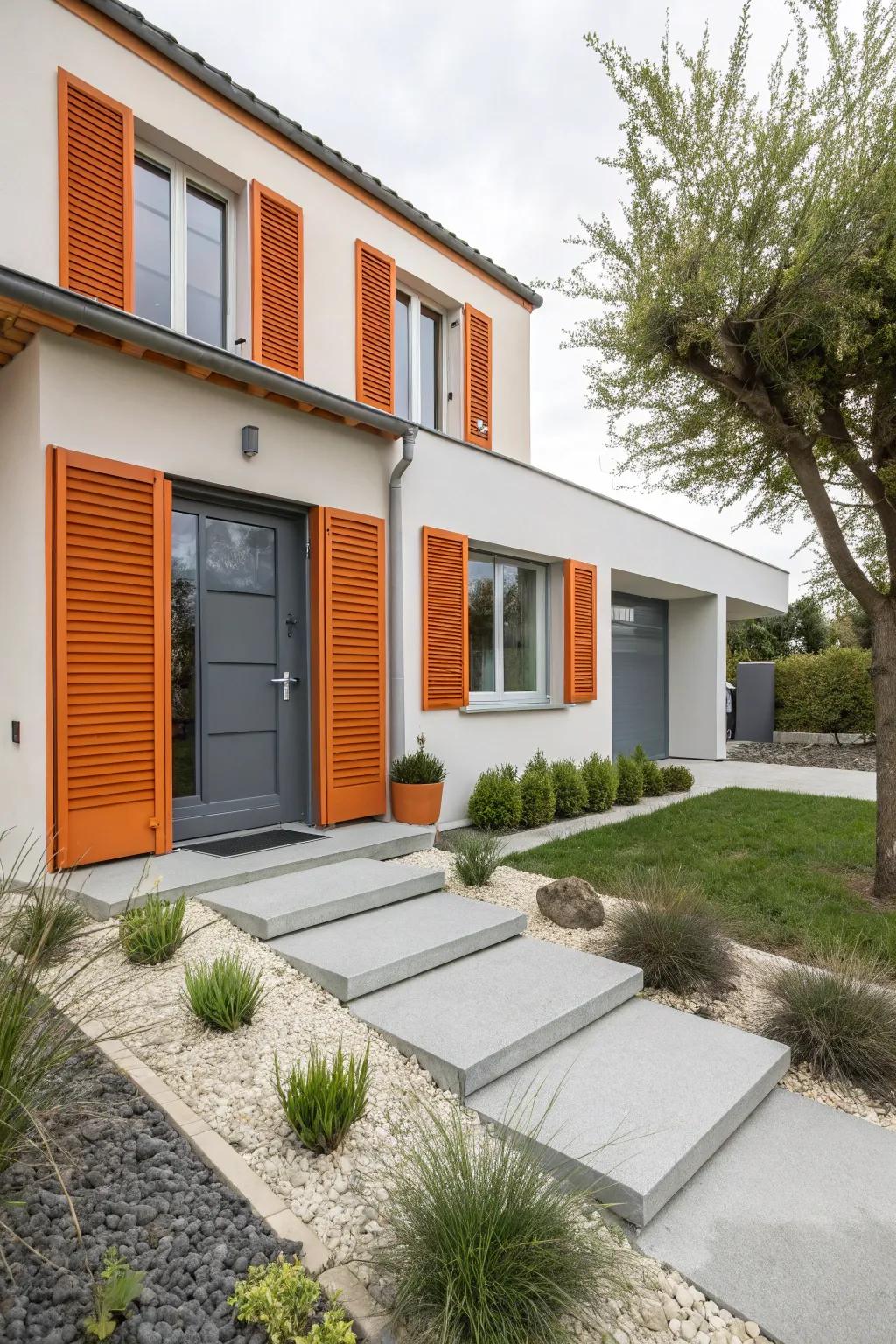 Vibrant tangerine and neutral graphite create a lively, modern look.