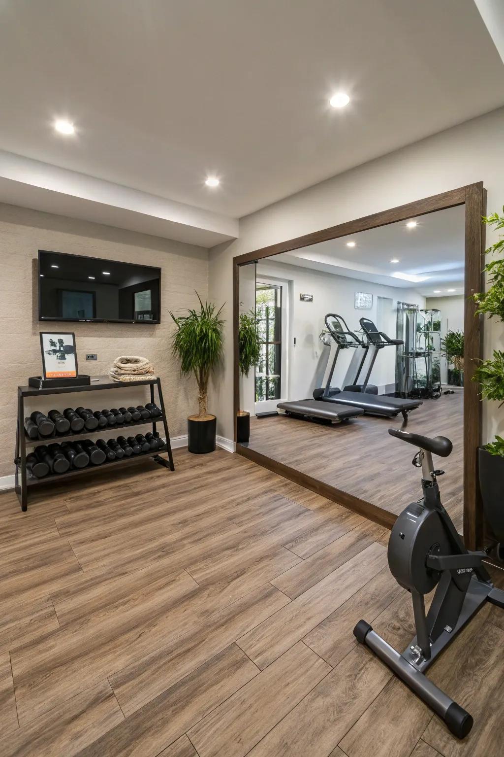 Plasticized cushions offer a stylish and easy-to-maintain gym aesthetic.