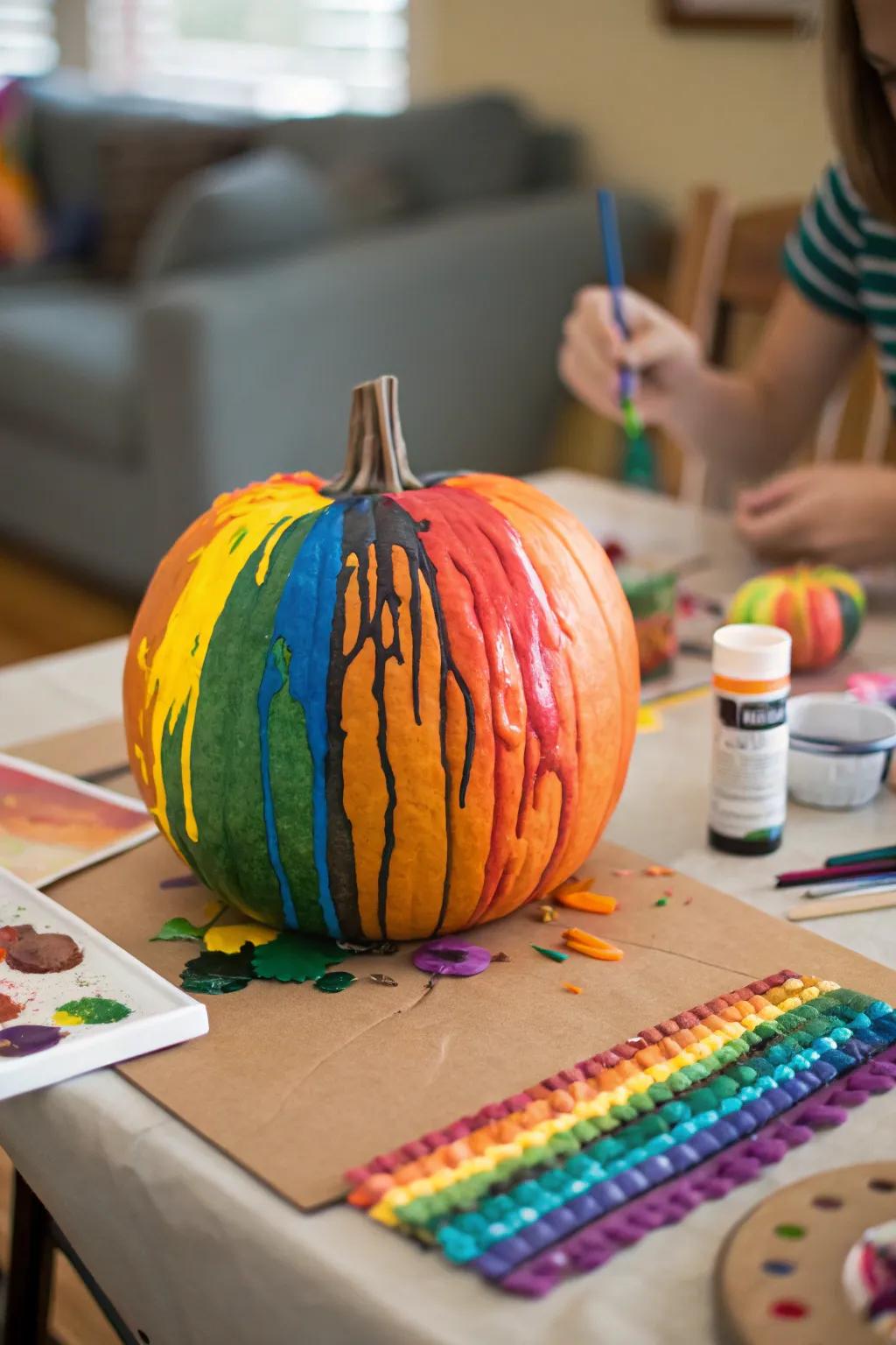 Alter your gourd into a colorful wax crayon masterpiece.