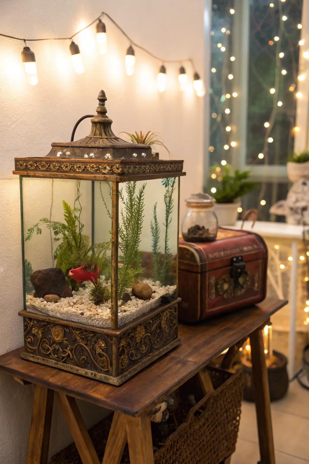 A vintage styled tank evokes nostalgic charm for your betta.