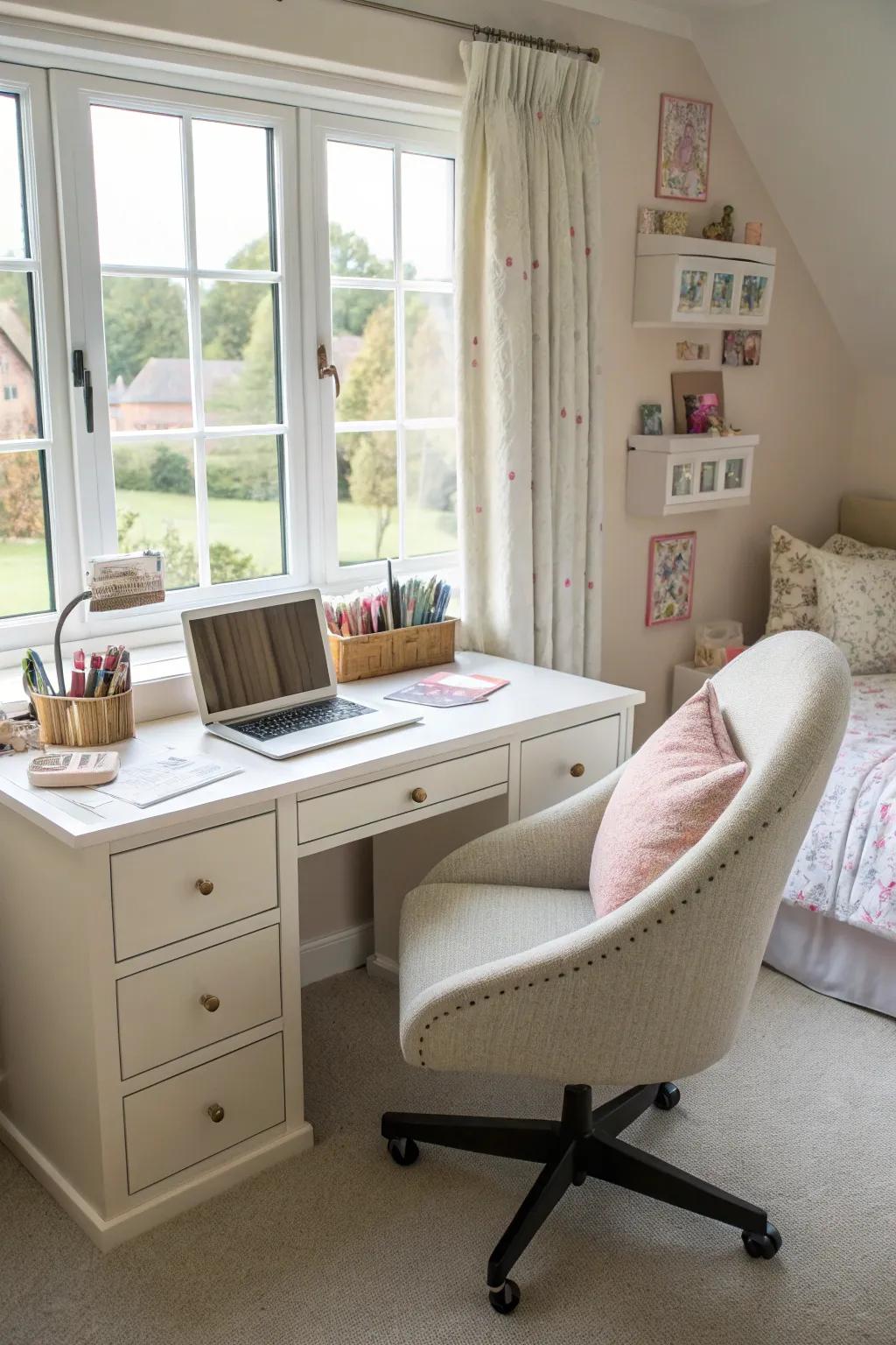 A chic work surface that inspires creativity and focus.