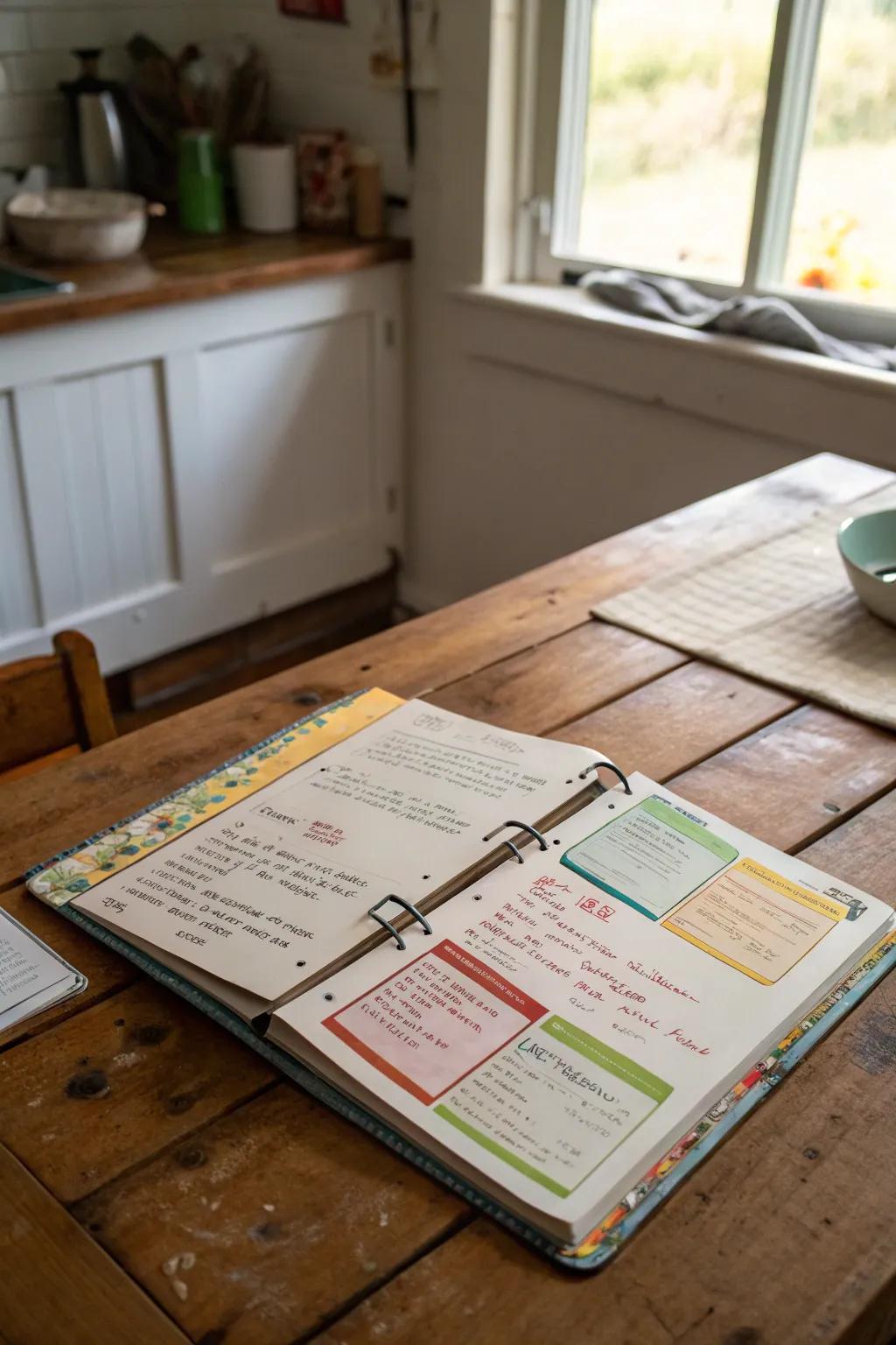 Kitchen file keeper for smooth meal planning.