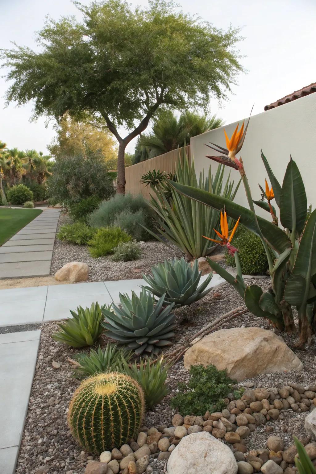 Bird of Paradise flourishes in a sustainable, water-efficient garden.
