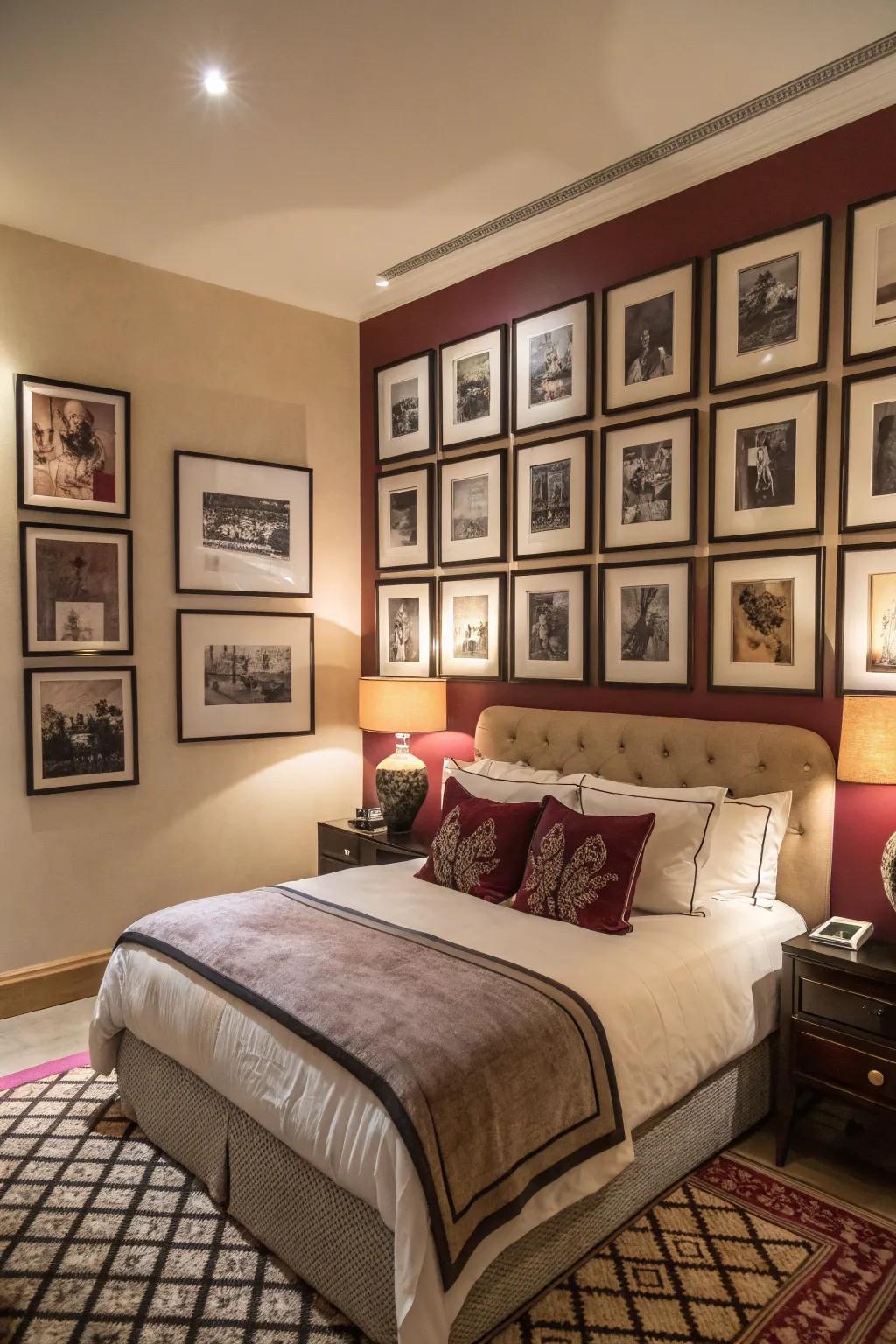 A showcase wall injects personal charm and character into your bedroom.