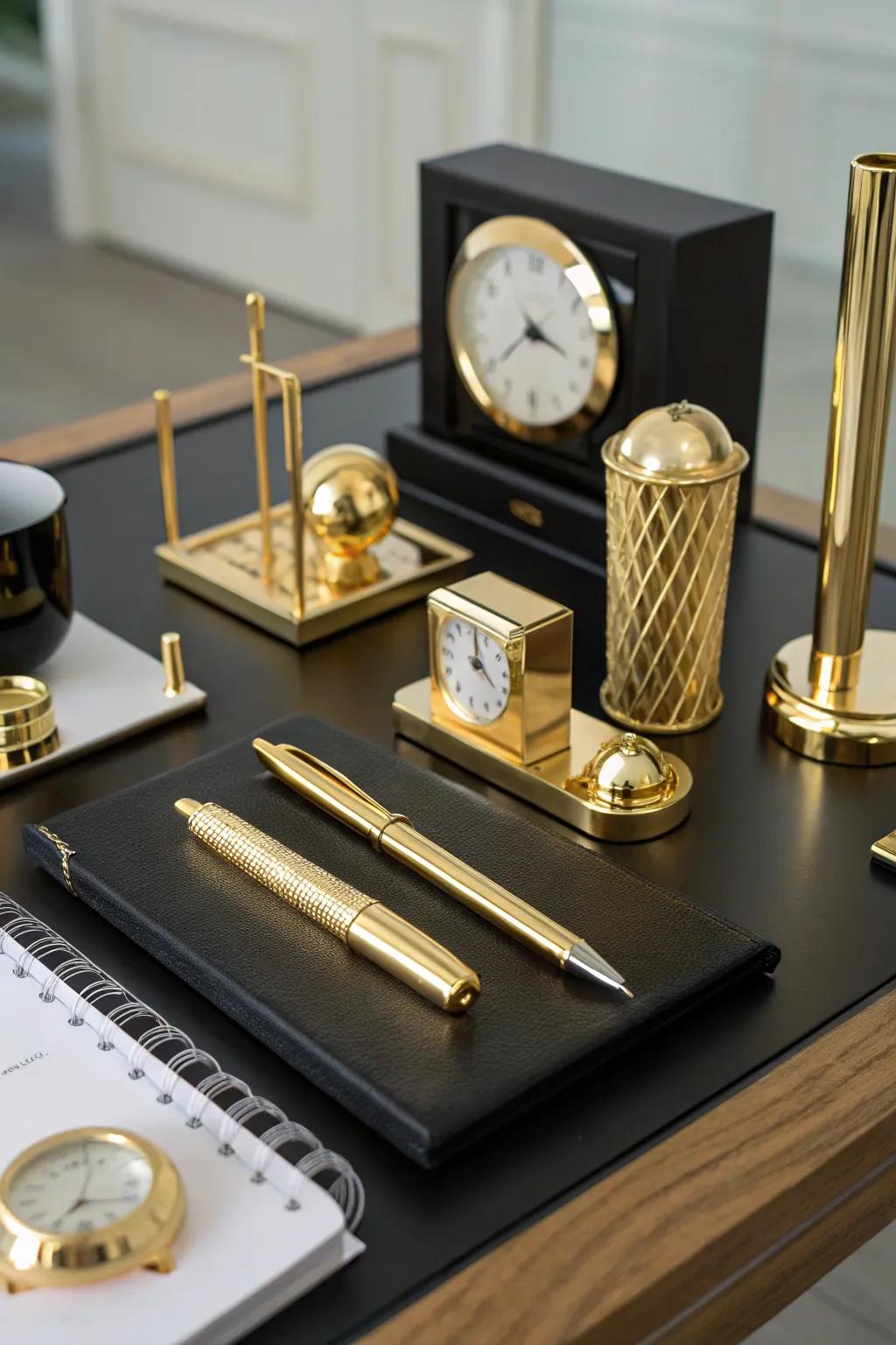 Gilded worktable accessories contribute elegance and functionality to your workspace.