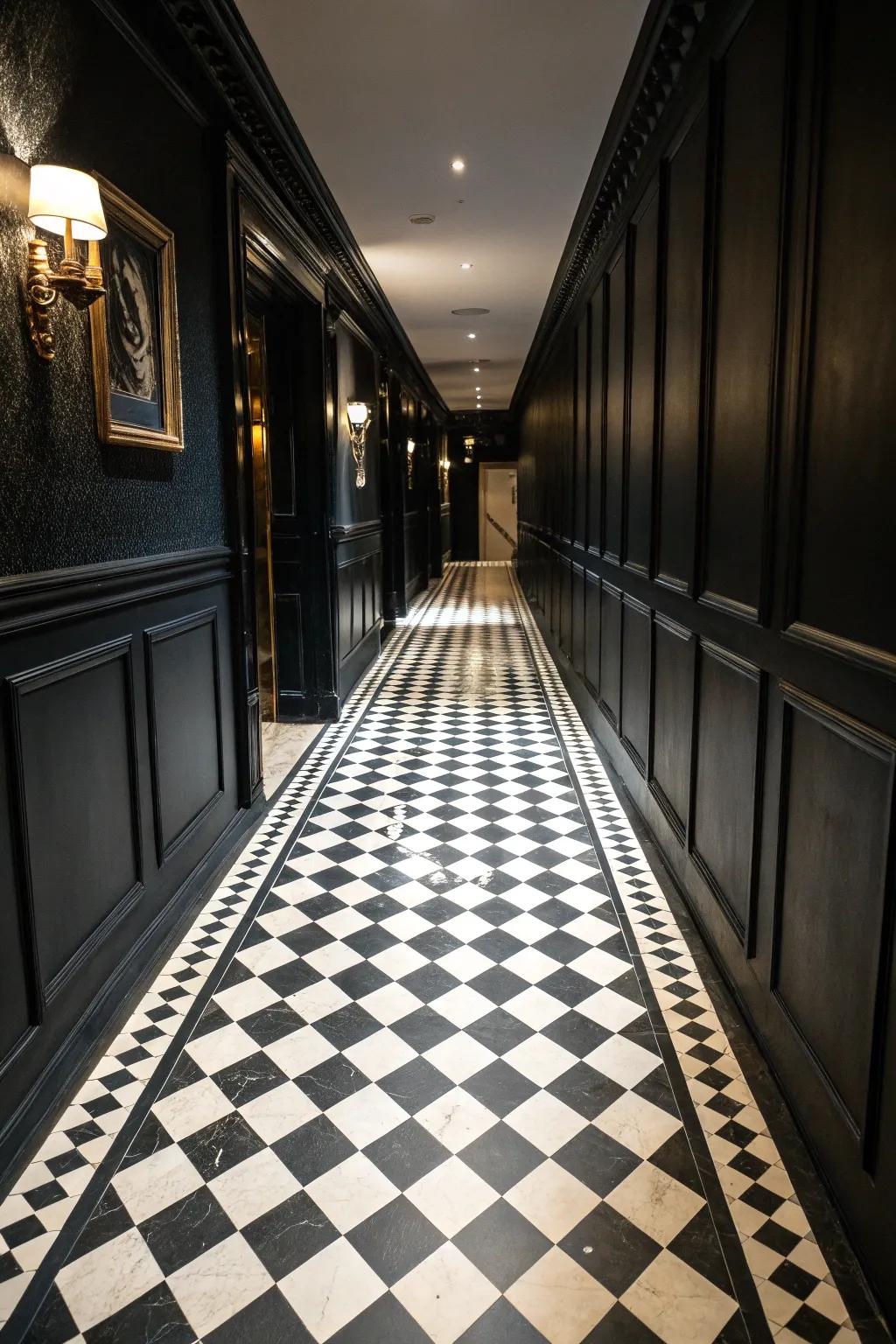 Chessboard floors provide a timeless and playful touch.