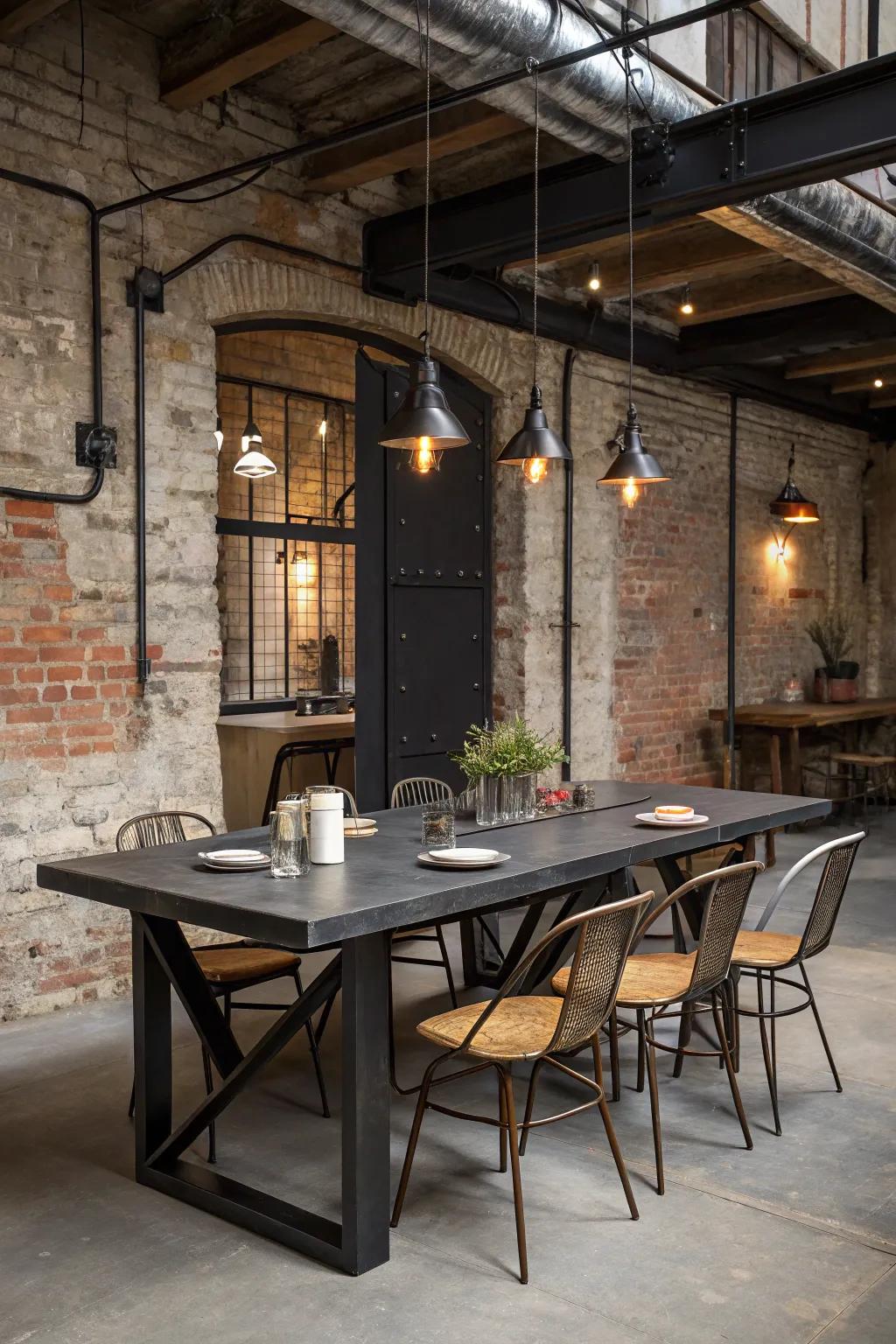 Modern industrial style featuring metal and cement.