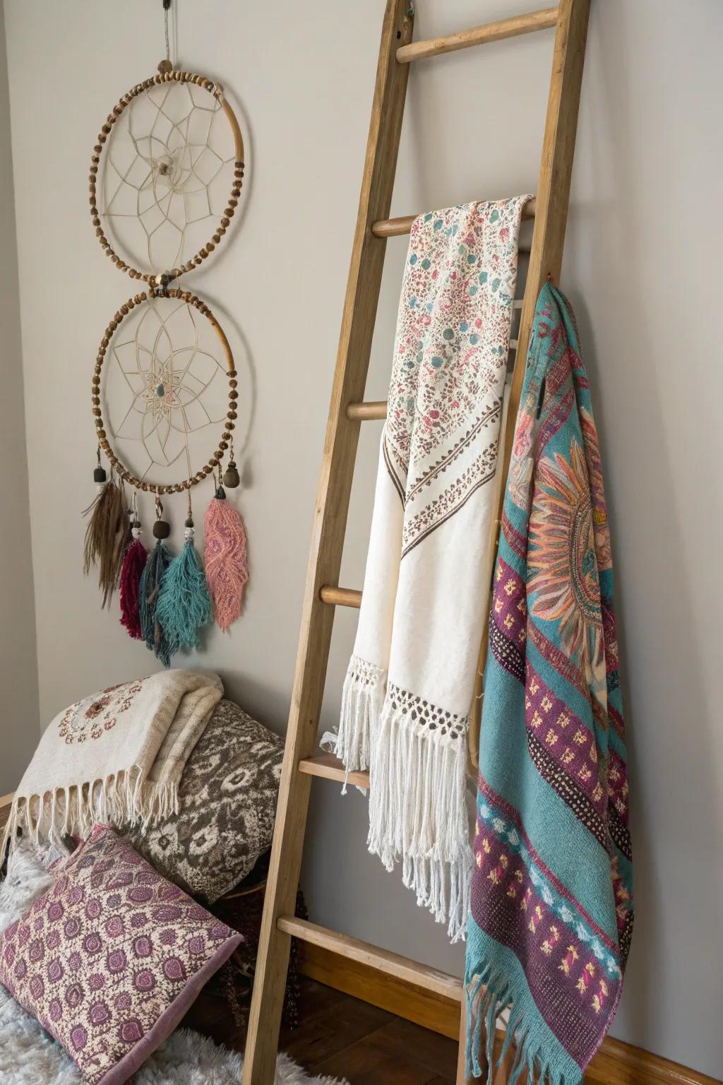 Bohemian elements make a relaxed and artistic feel.