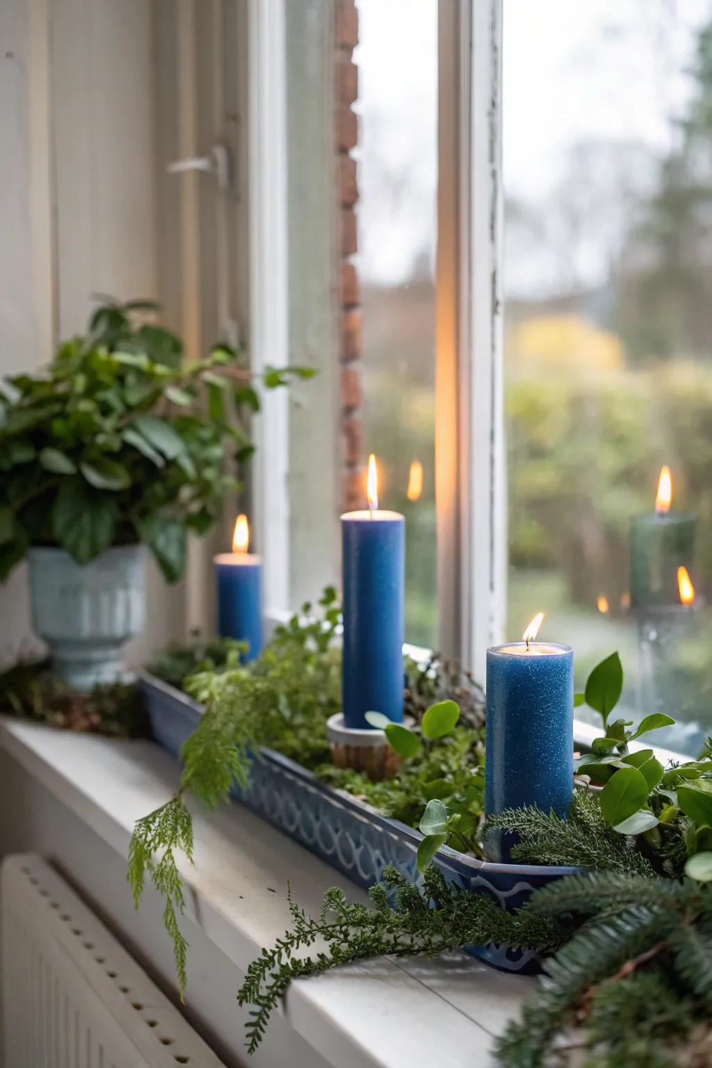 Inviting and refined azure Christmas wax lights