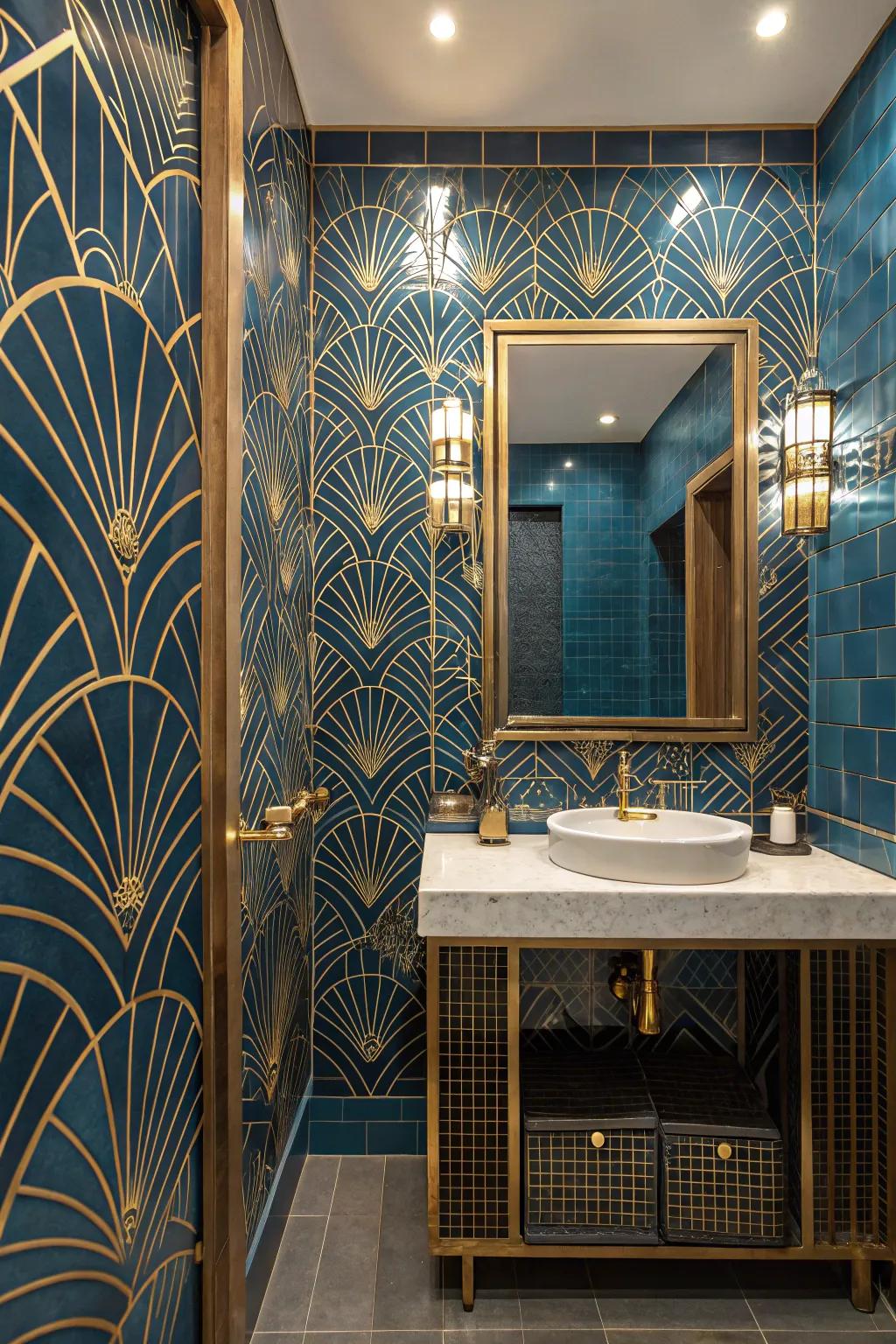 Art deco-inspired tiles bring a touch of vintage glamour to your bathroom.