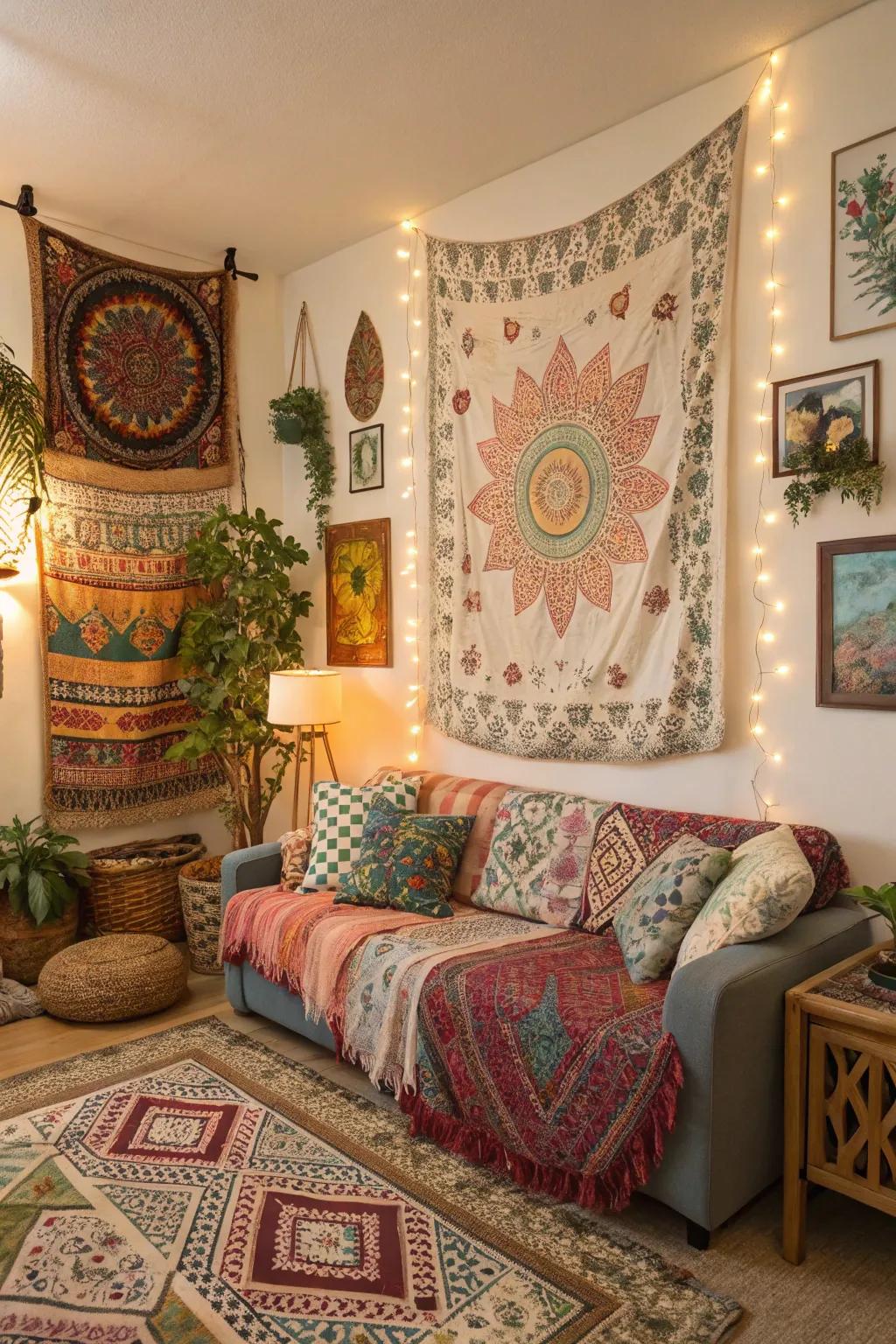 Layered patterns bring vibrancy and depth to a bohemian room.