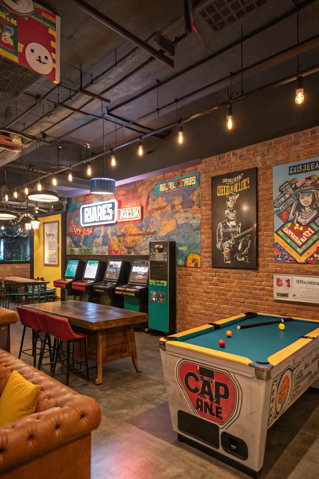 Artistic wall decor personalizes your game room experience.