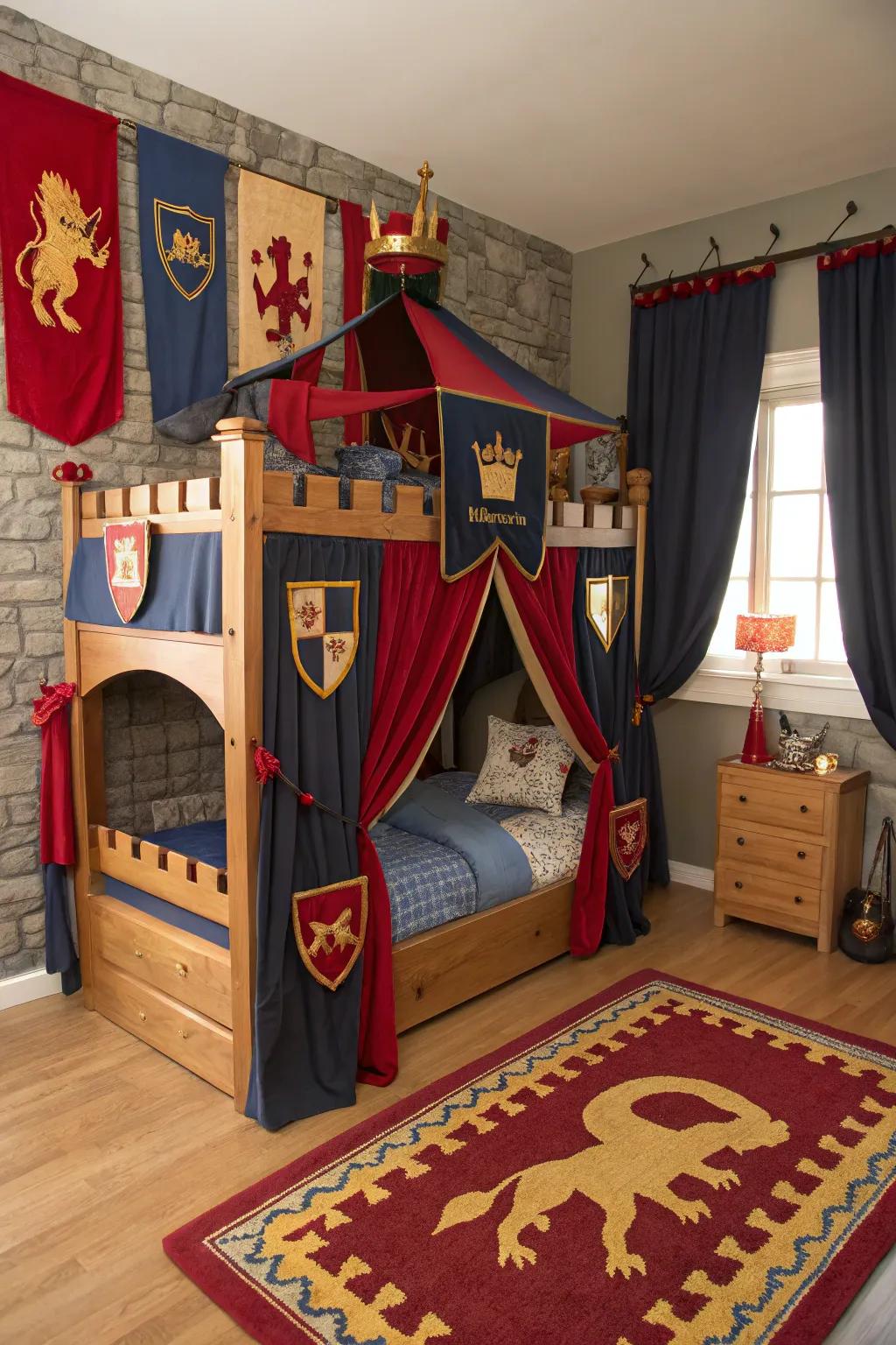 Preside over the night in a grand castle-themed canopy bed.