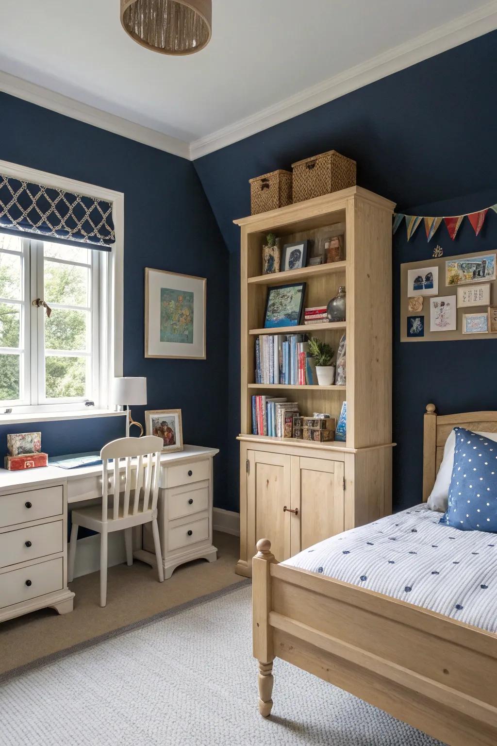 Refined charm with deep cerulean walls.