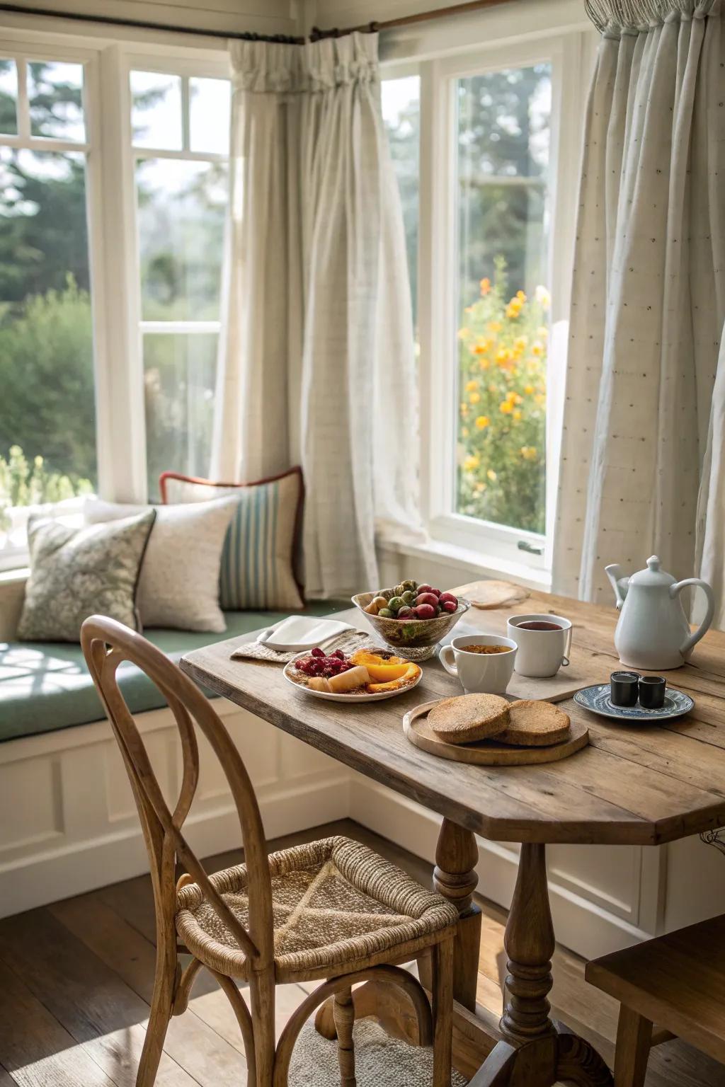 Drapes allow for light control while adding softness to the nook.