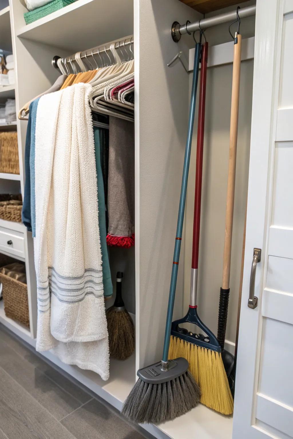 Conceal cleaning instruments using concealed hangers inside closets.