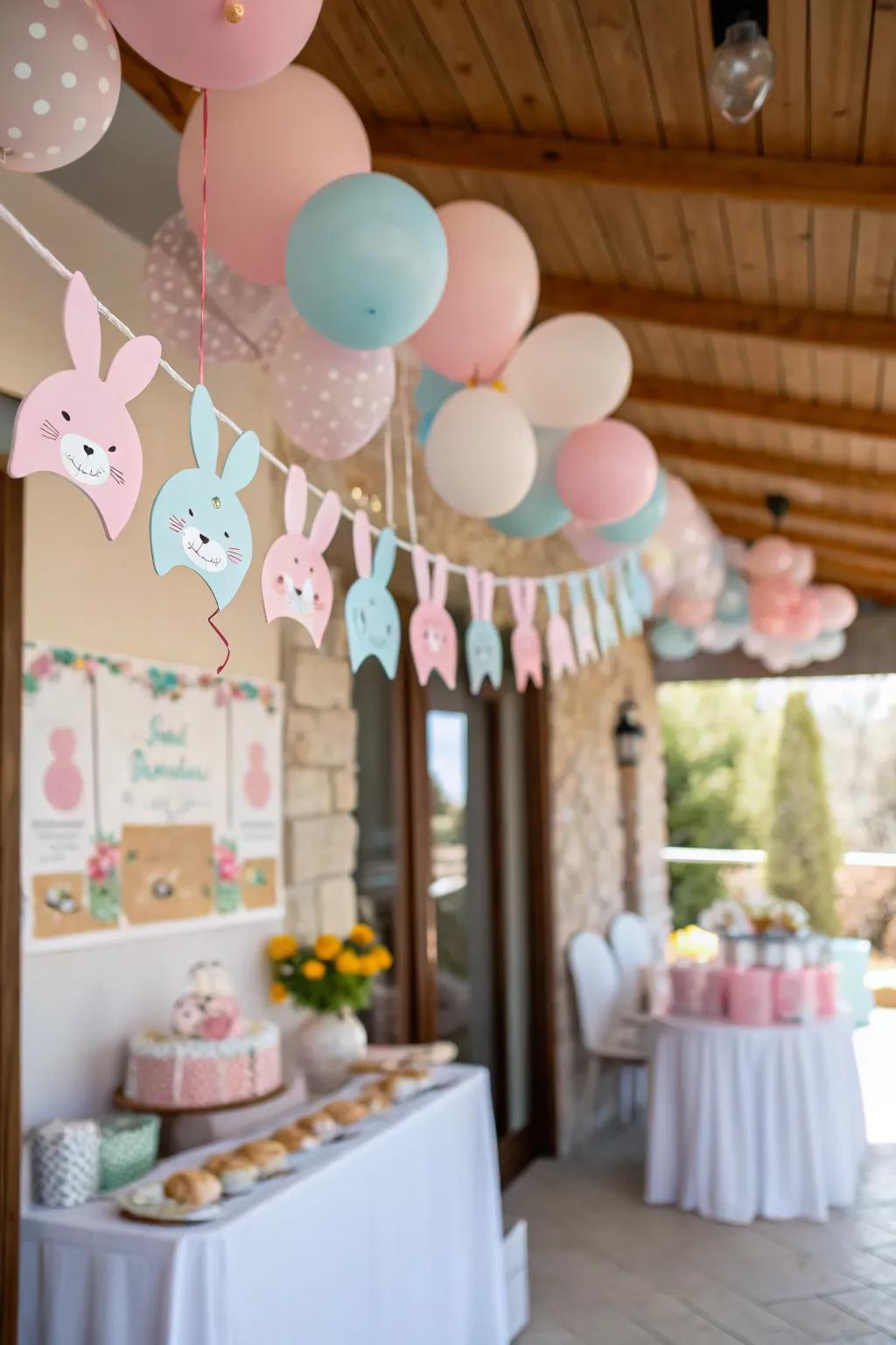 Playful bunny festoons introduce a whimsical element to the decor.