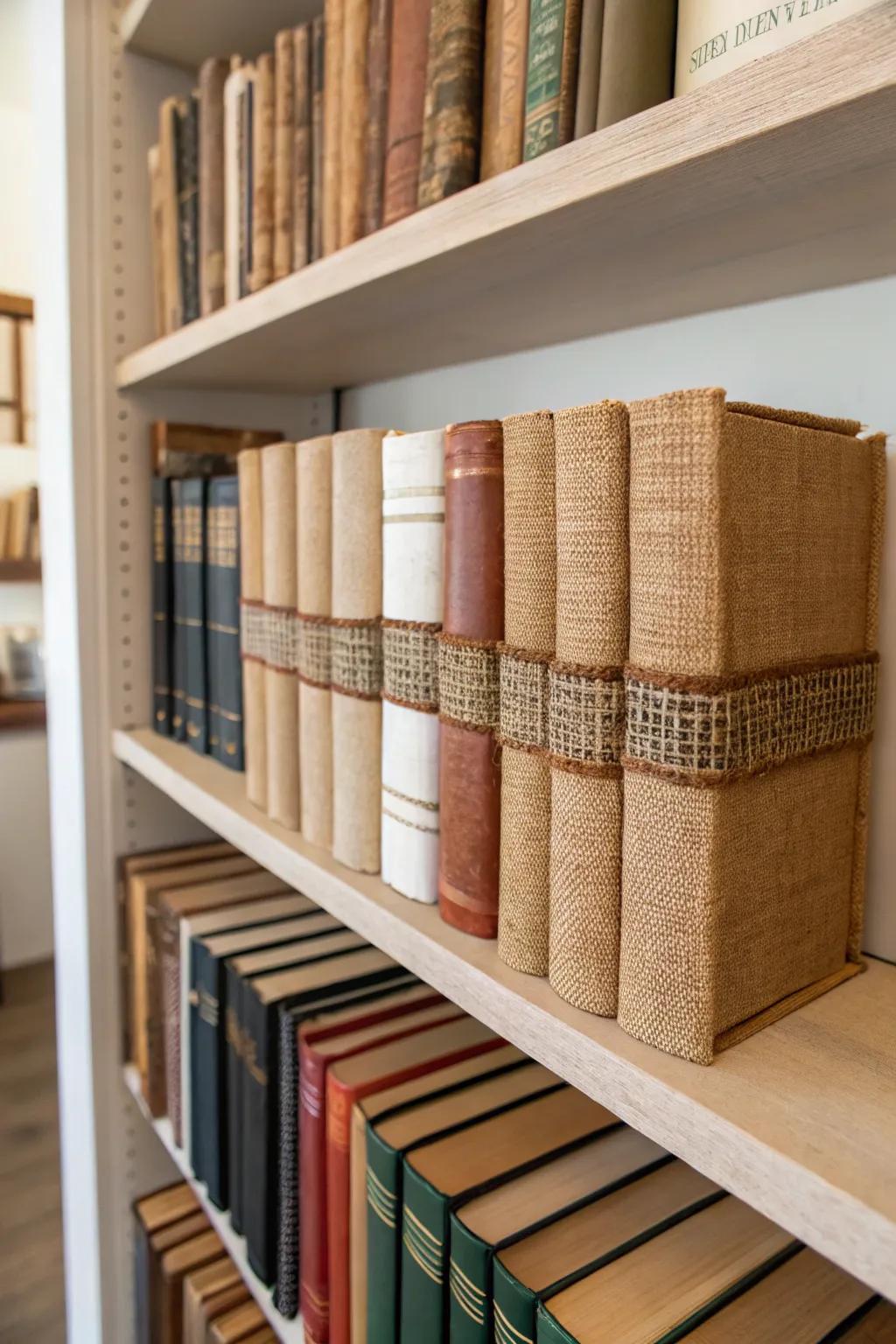 Hessian-wrapped texts offer a distinctive ornamental component.