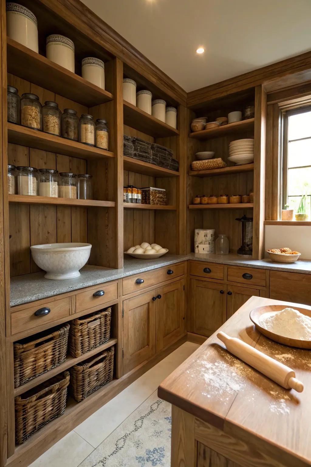 An inviting butler's pantry featuring a dedicated baking alcove for home bakers.
