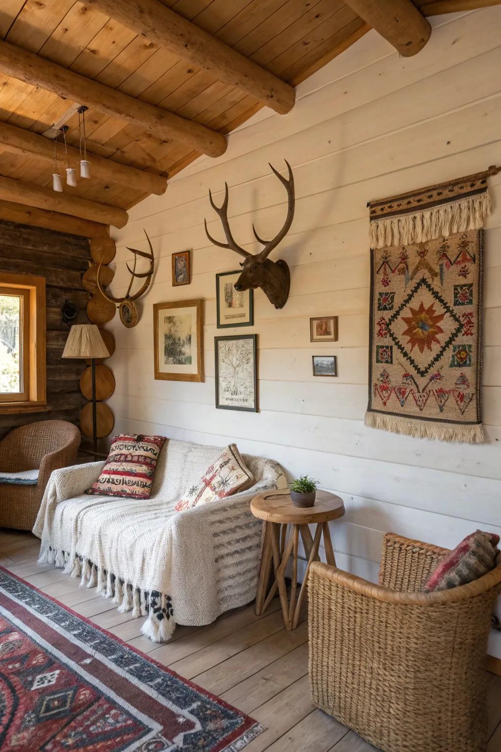Decorative accents breathe personality and charm into the cabin's aesthetic.