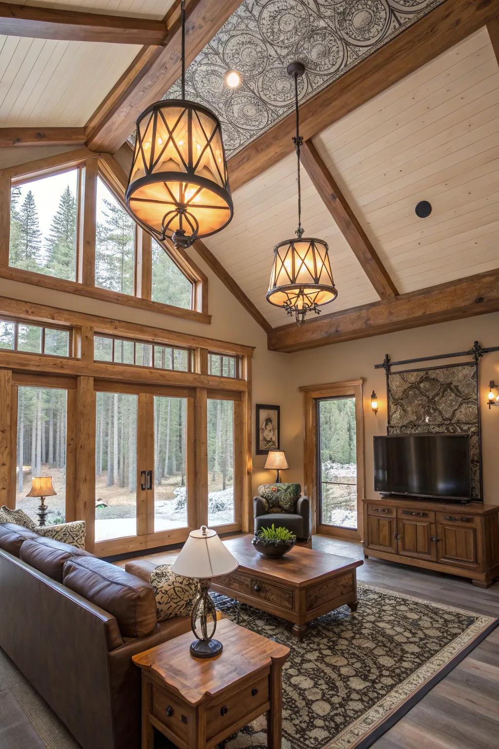 Ornamental top parts adding style to a cabin living area.