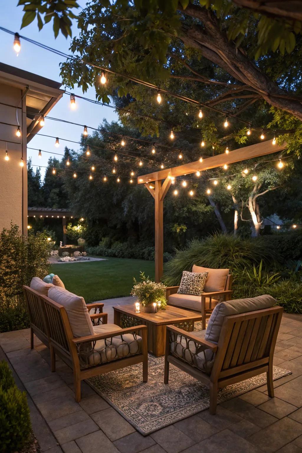 Enhance your outside entertainment area using wiring lighting.