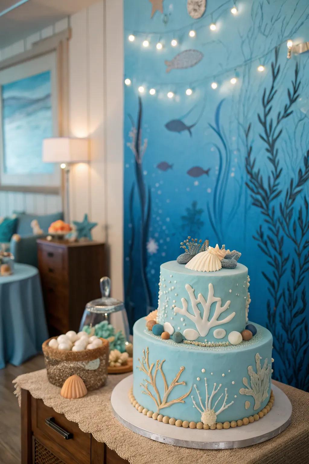 An abyssal aquatic theme introduces a splash of enjoyment to your cake smash snapshots.