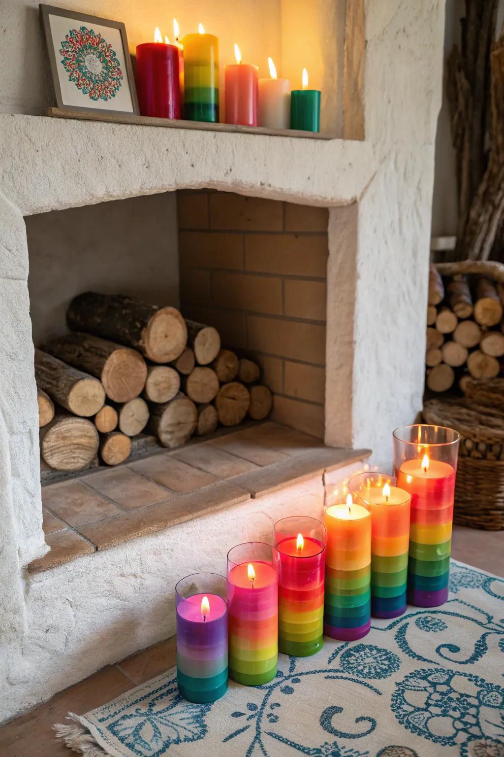 Vivacious waxlights brighten the hearth through frolicsome panache.