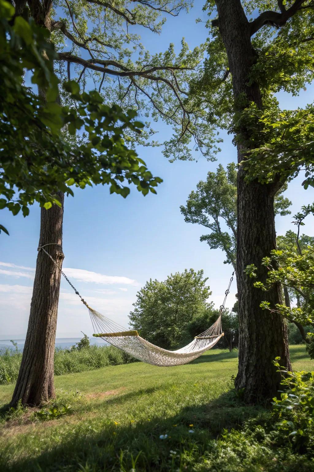 Find a peaceful escape using a hammock setup.