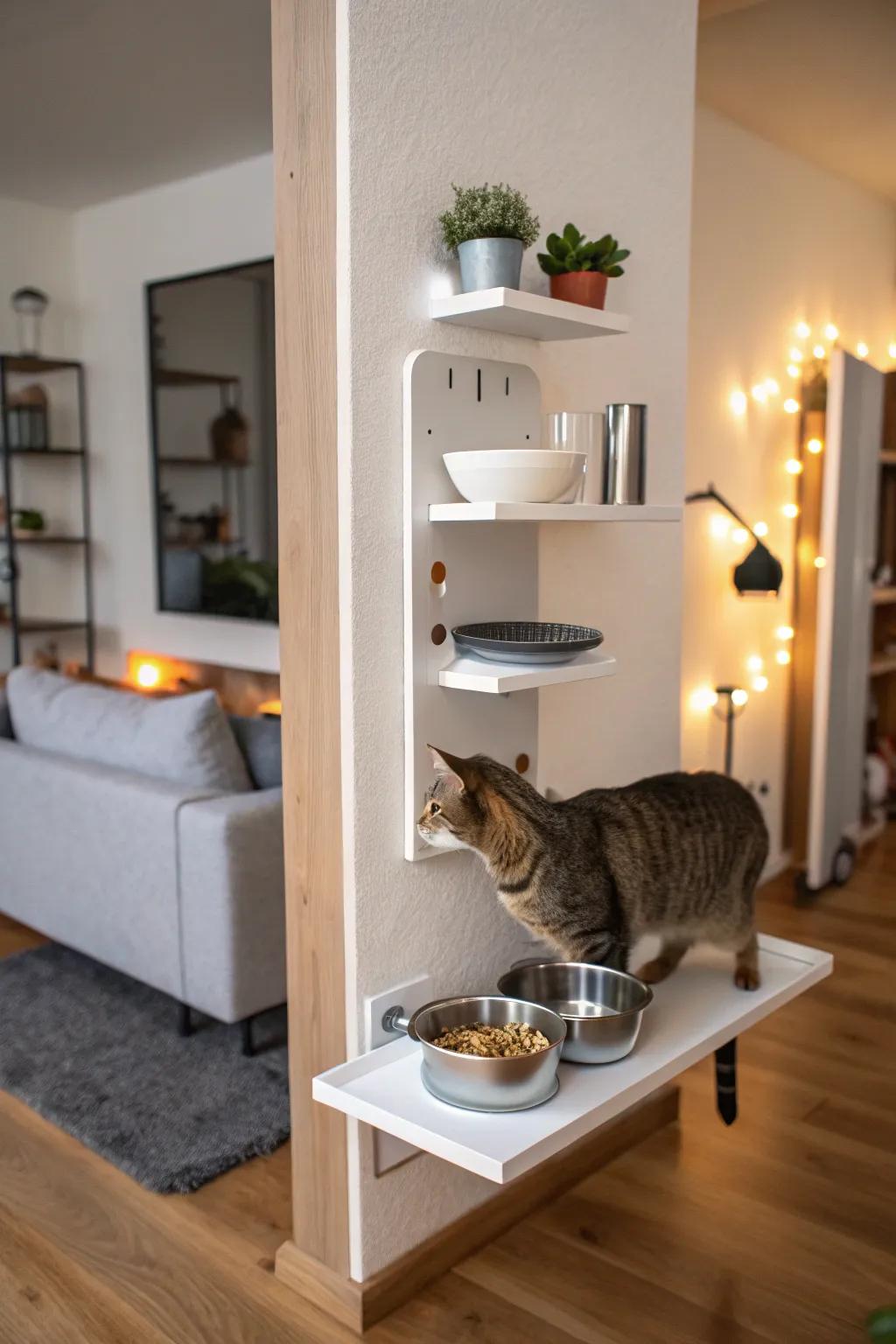 Elevated feeding stations are suitable for multi-pet homes.
