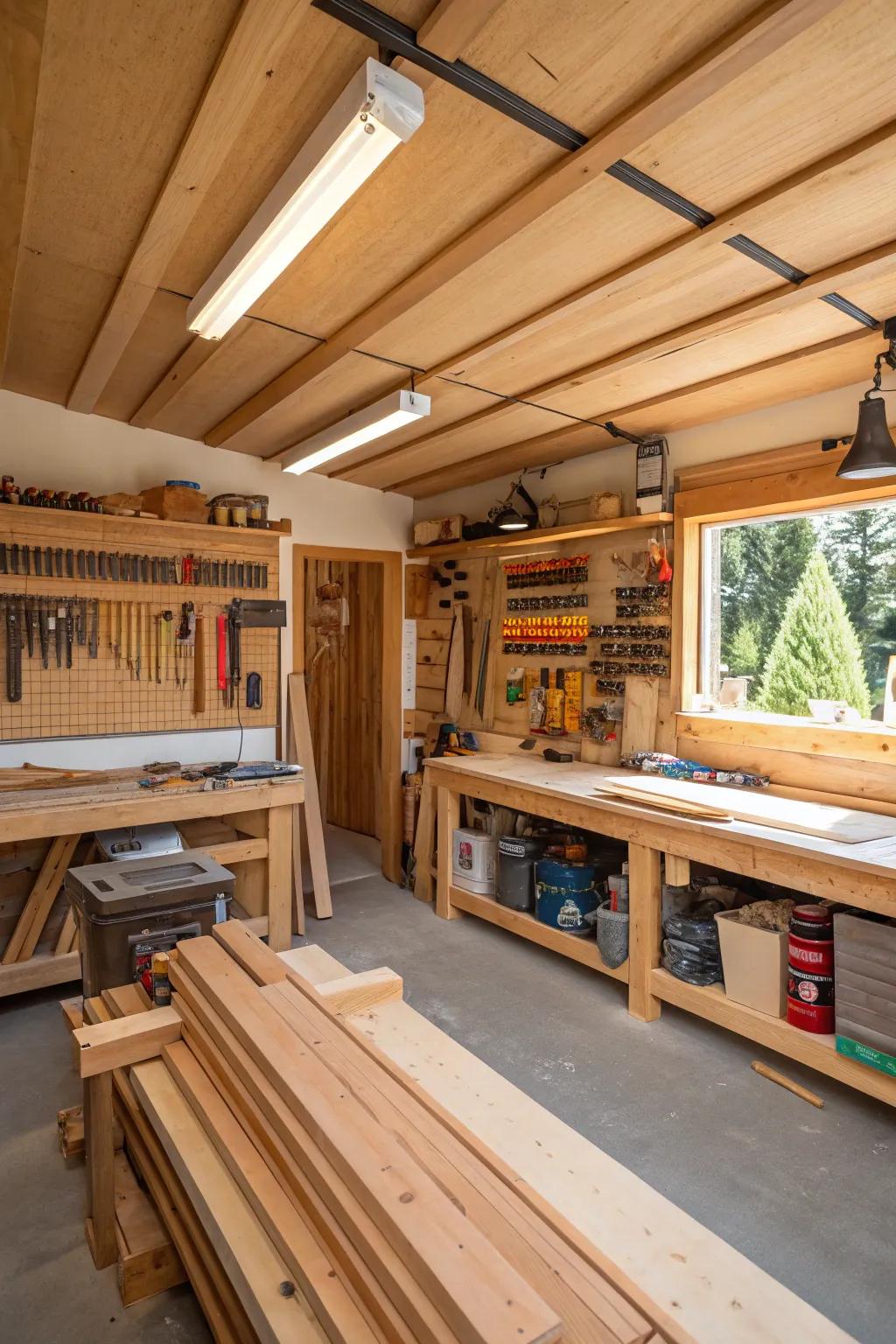 A domestic workshop primed for a personalized timber ceiling endeavor.