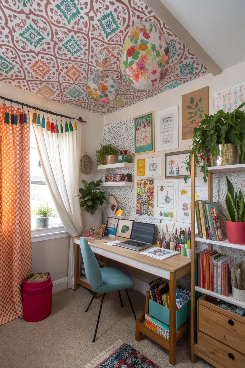Patterned curtains contributing a playful vibe